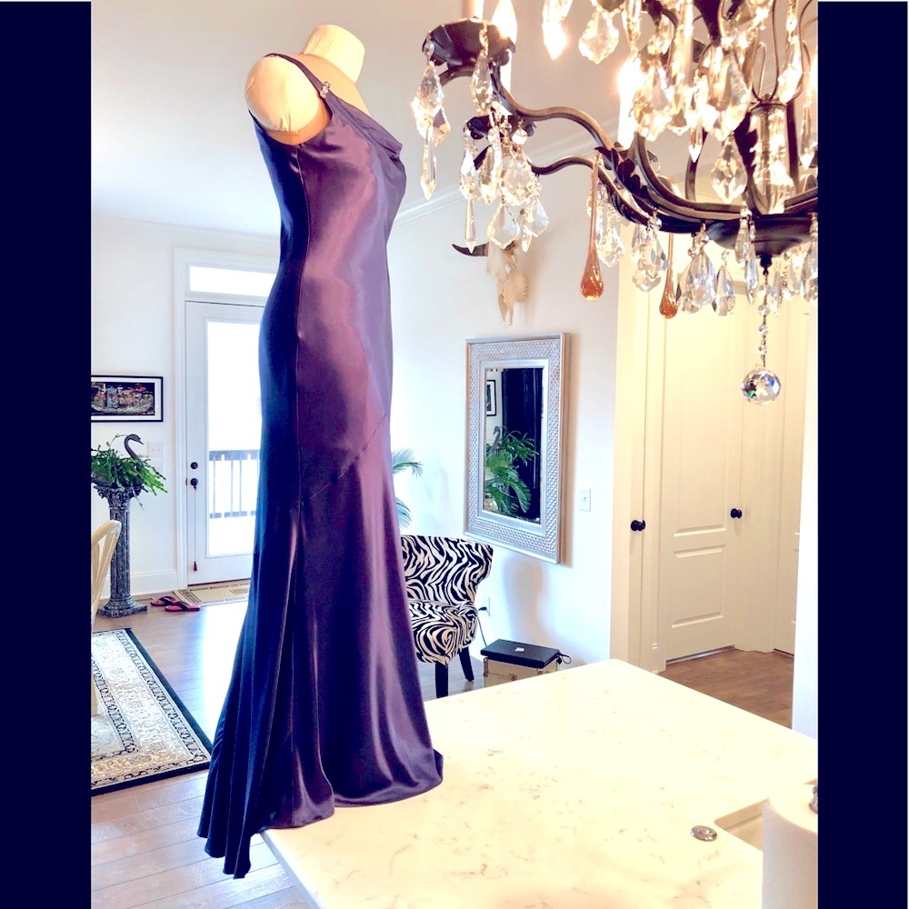 Nieman Marcus ABS Allen Schwartz EXC Y2K/20s 30s Sapphire bias cut gown Size 6 - Picture 5 of 15